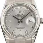 Supreme Rolex Day-Date 36 White Gold 118209 Silver Diamond Dial