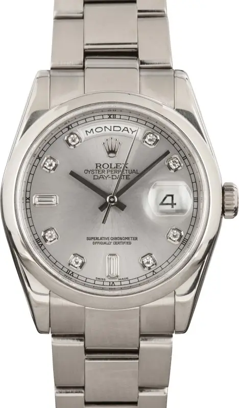 Supreme Rolex Day-Date 36 White Gold 118209 Silver Diamond Dial