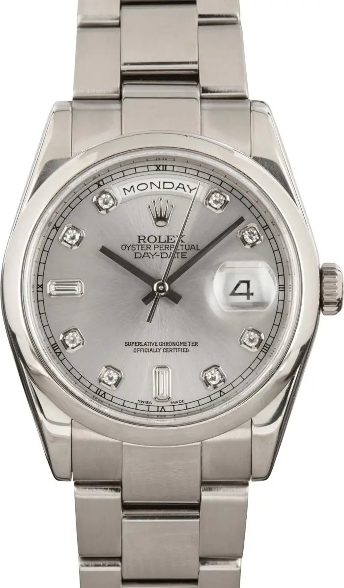 Supreme Rolex Day-Date 36 White Gold 118209 Silver Diamond Dial - Image 2
