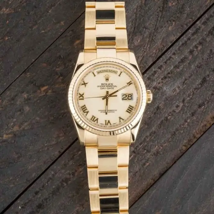 Cheapest Rolex Day-Date 36 Yellow Gold Ivory Roman Dial 2000 - Image 5