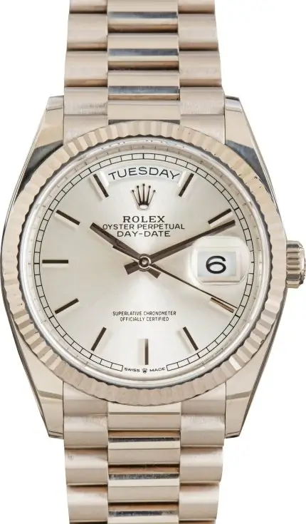 Clean Factory Supreme Rolex Day-Date 36 White Gold Silver Dial