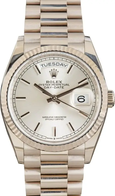 Clean Factory Supreme Rolex Day-Date 36 White Gold Silver Dial