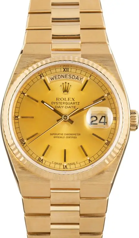 Vintage Rolex Day-Date 36 OysterQuartz 19018 Yellow Gold Luxury