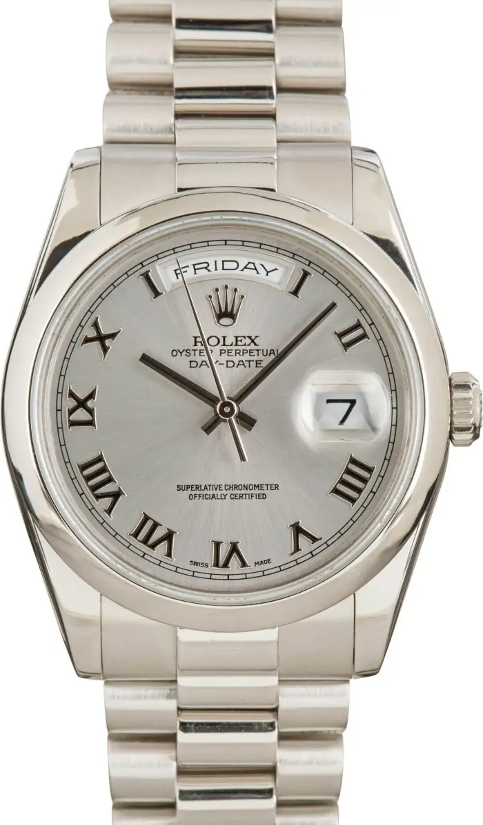 Cheapest Rolex Day-Date 36 Platinum 118206 Silver Roman Dial - Image 2